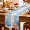 thumbnail image 5 of Orange Navy Blue Coral Table Runner 70 Inches, Summer Beach Coastal Ocean Blue Wood Bed Runner Dresser Scarves Tabletop for Indoor Outdoor Parties/Ceremony/Banquet, 13" x 70", 5 of 9