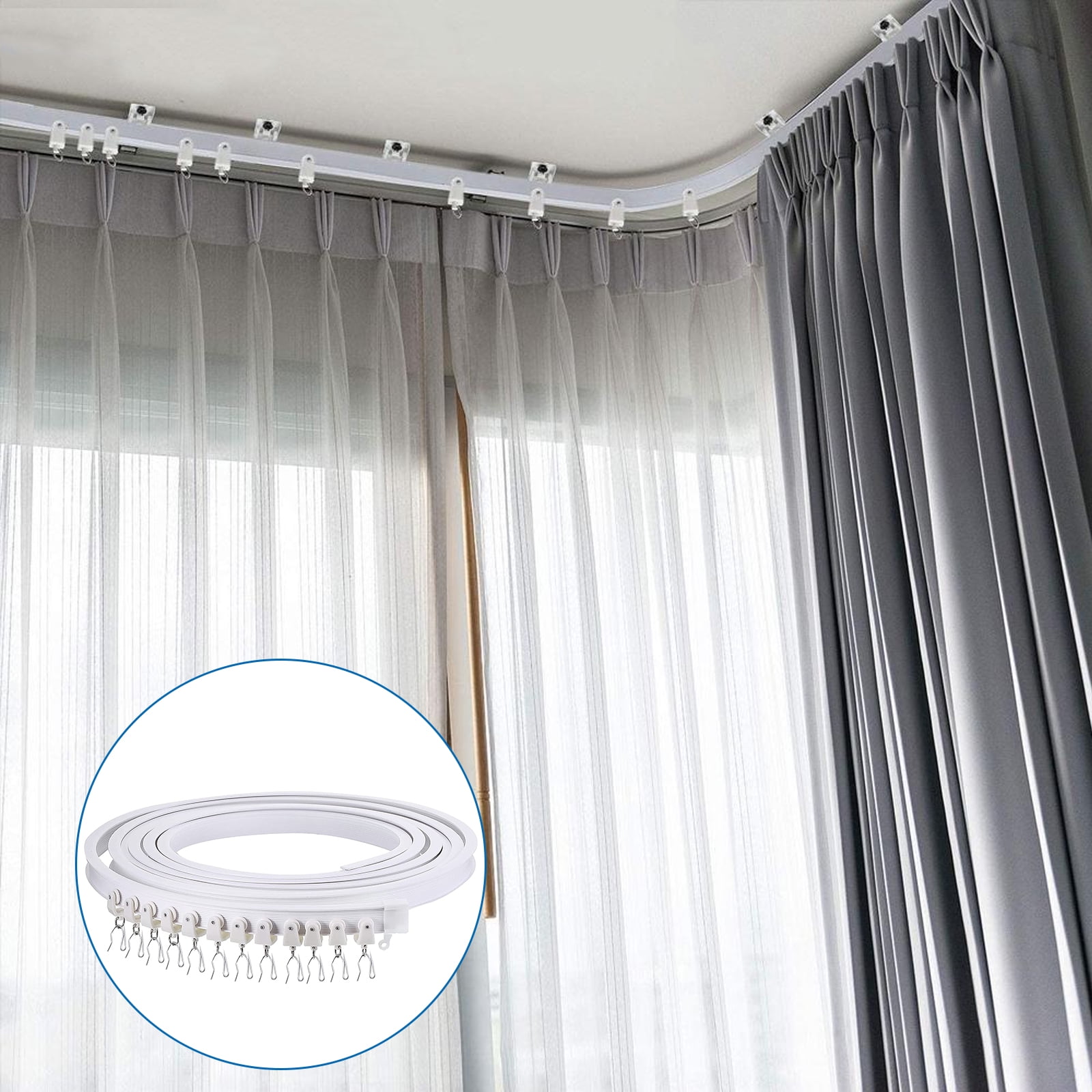 1pc Flexible Curved Ceiling Curtain Track With Hooks, Bendable