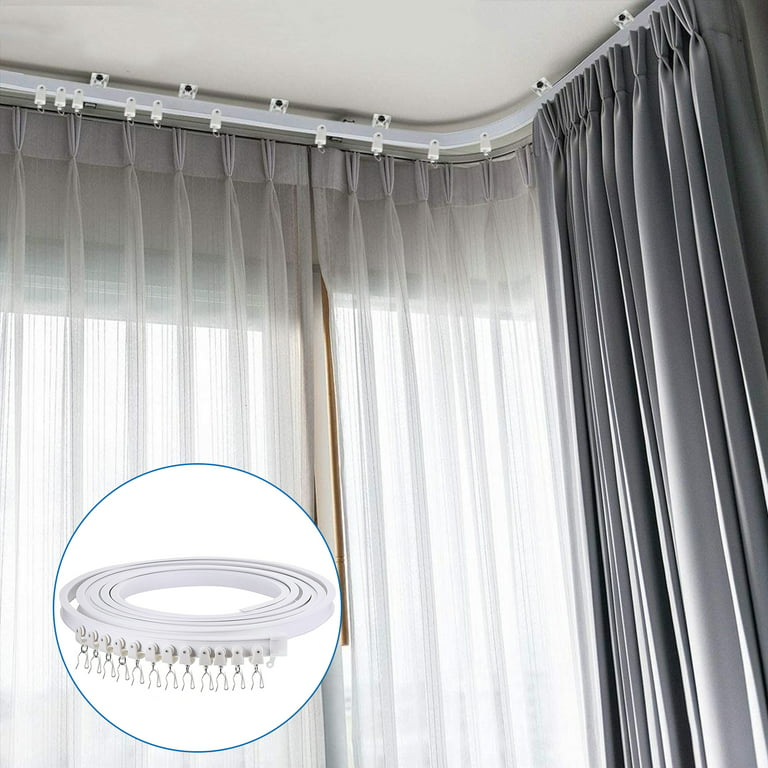 Bendable Ceiling Curved Curtain Track Flexible Ceiling Curtain Mount Soft Windows Curved Track for Curtain Rail with Metal Curtain Hooks, Bed Curtains