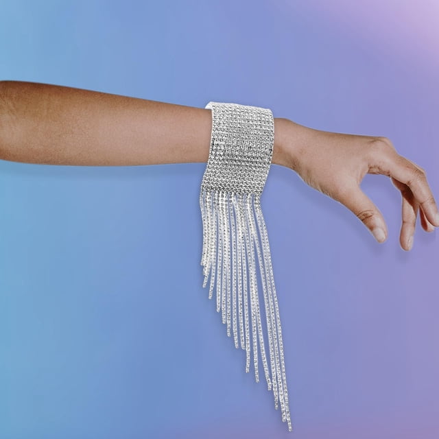 Pulsera de moda Fernando de diamantes de imitación con borla larga Plata