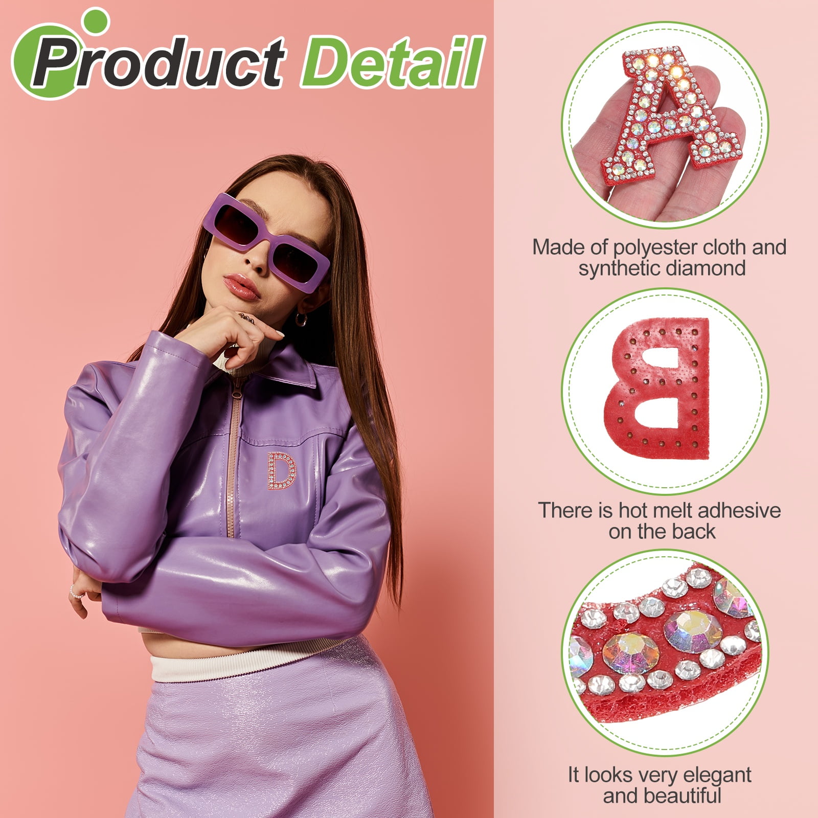 Uxcell 26pcs Letter Iron on Patch Decorative A-Z, Red Glitter Pearl Alphabet Applique Rhinestone English Letter for DIY Clothing Repair Hat Bag