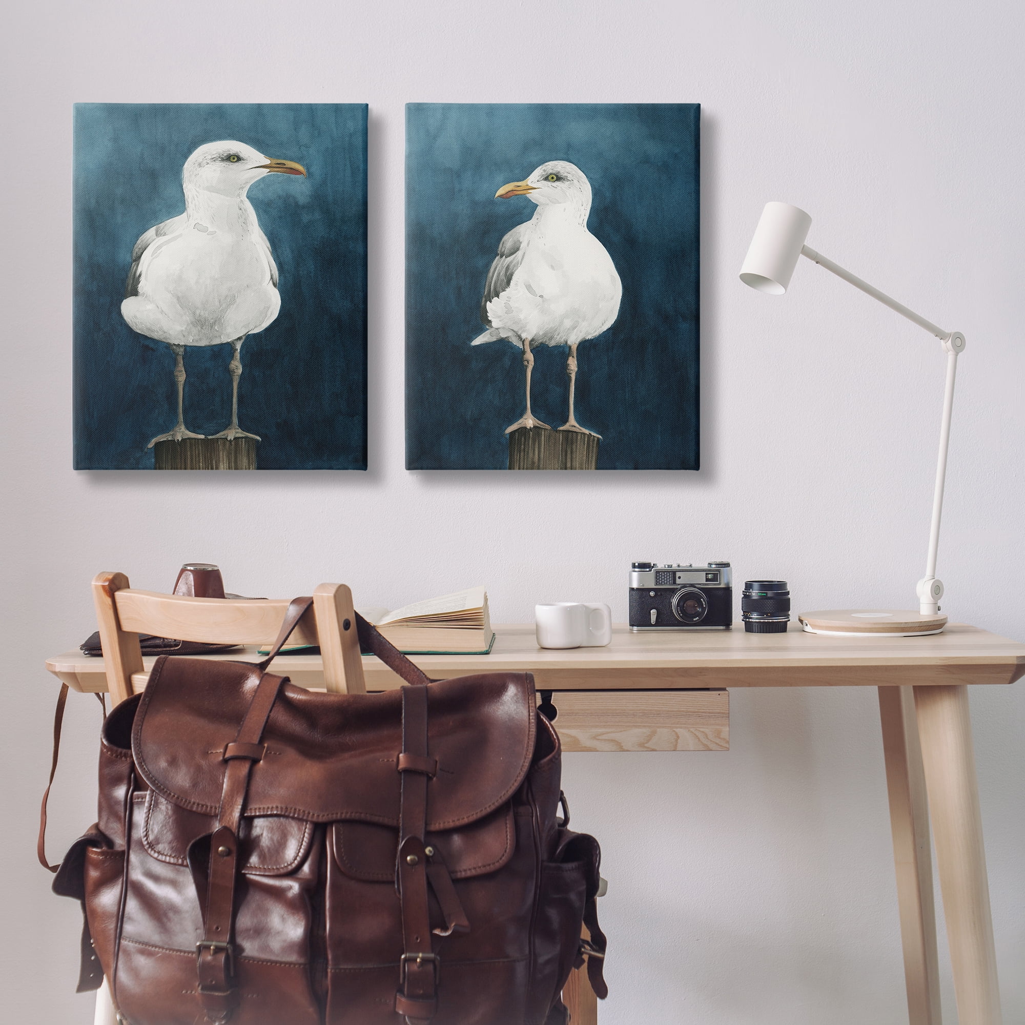Stupell Industries Seagull Standing on Log Animals Painting Wrapped Canvas Art Print Wall Art, 24 x 30, Set of 2