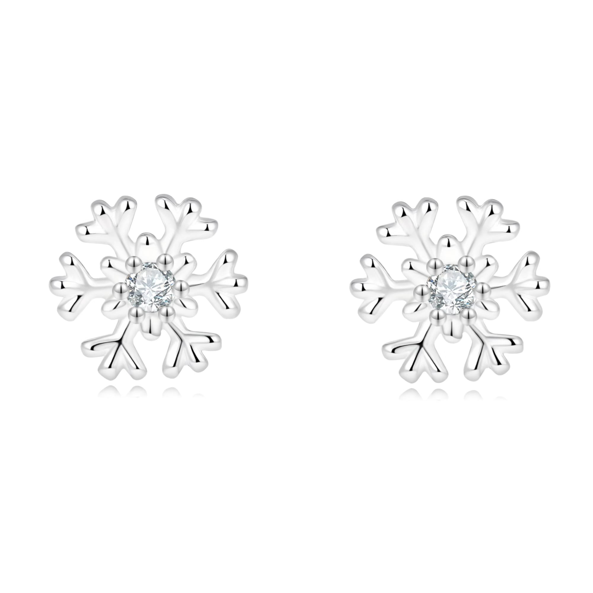 RYSKYJEWELRY Snowflake Clear Stud Earrings, 925 Sterling Silver, Women, All Ages