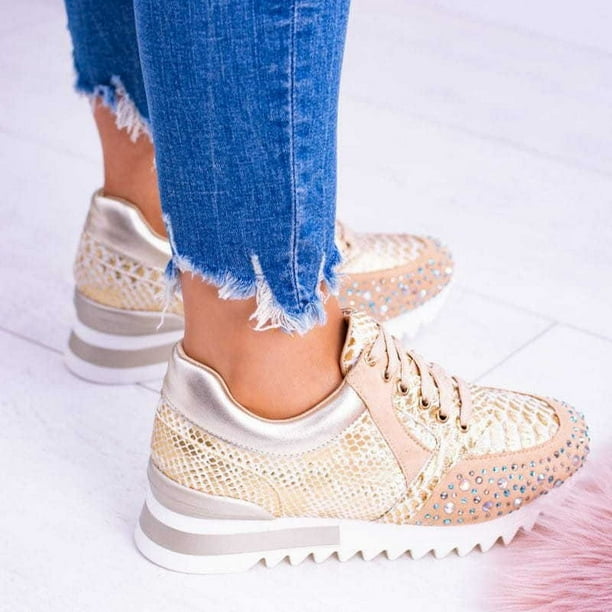 Elegant Orthopedic Comfortable Shoes Crystal Rhinestone Women Casual Running Sports Shoes Sneakers