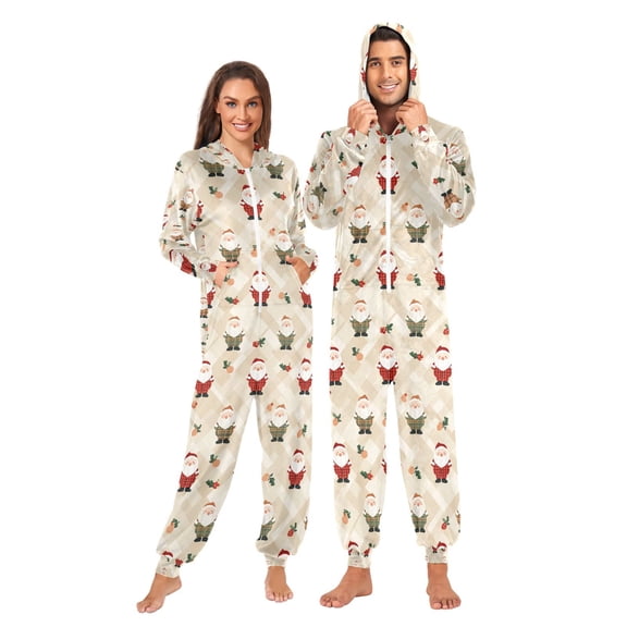 Adult Christmas Onesie Cute Christmas Zipper One-Piece Pajamas Unisex with Pockets