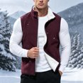 thumbnail image 4 of Mens Fleece Insulated Sleeveless Jackets Full Zipper Stand Up Collar Solid Color Fashion Winter Jacket Wine XXL, 4 of 5