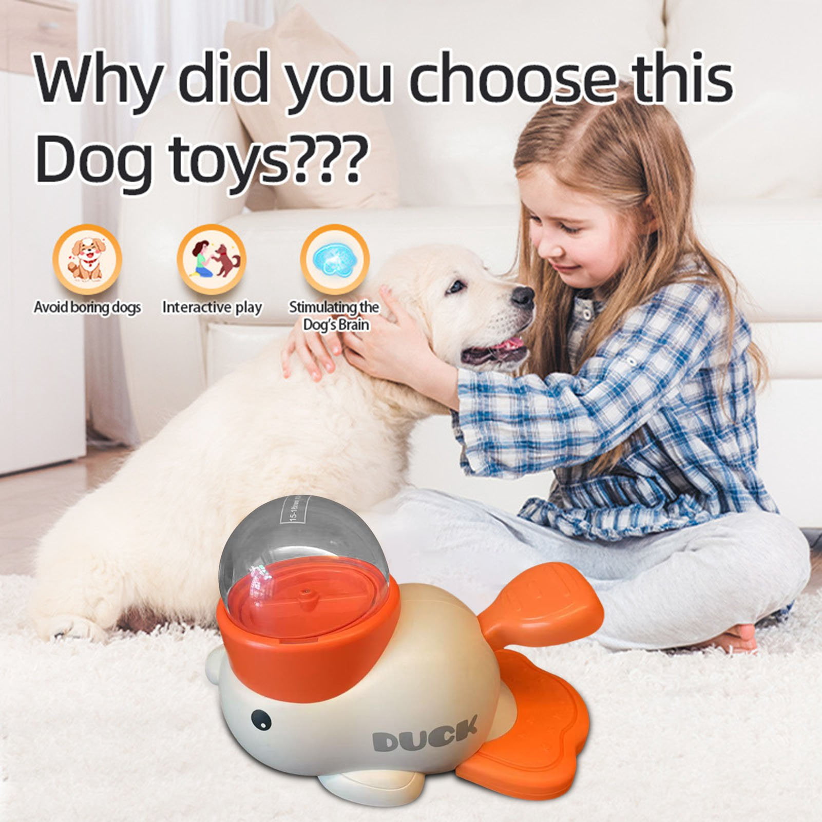 2-in-1 Slow Feeder & Puzzle Toy - Durable Duck Design for Small/Medium Dogs (Mental Stimulation, Anti-Bloating/Anti-Gulping) White