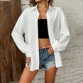 thumbnail image 6 of WFJCJPAF 2025 New Product Tops for Women Plus Size Shorts,Women Solid Color Botton Spring And Fall Loose Long Sleeve Fashion Blouse - White M, 6 of 7