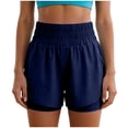 thumbnail image 5 of COMVALUE Women's 2 in 1 Running Shorts High-Split Athletic Short High Waisted 3" Liner Workout Gym Short with Pockets Dark Blue M, 5 of 9