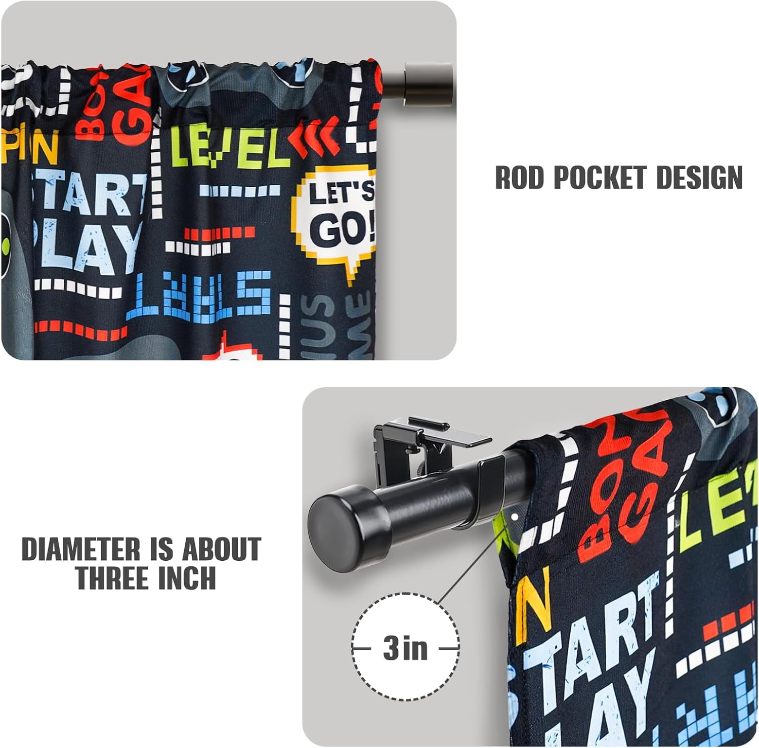 Gaming Curtains for Boys Blackout Video Game Curtains Gifts for Gamer Living Room Bedroom Decor 2 Panel Set, 41"x63"