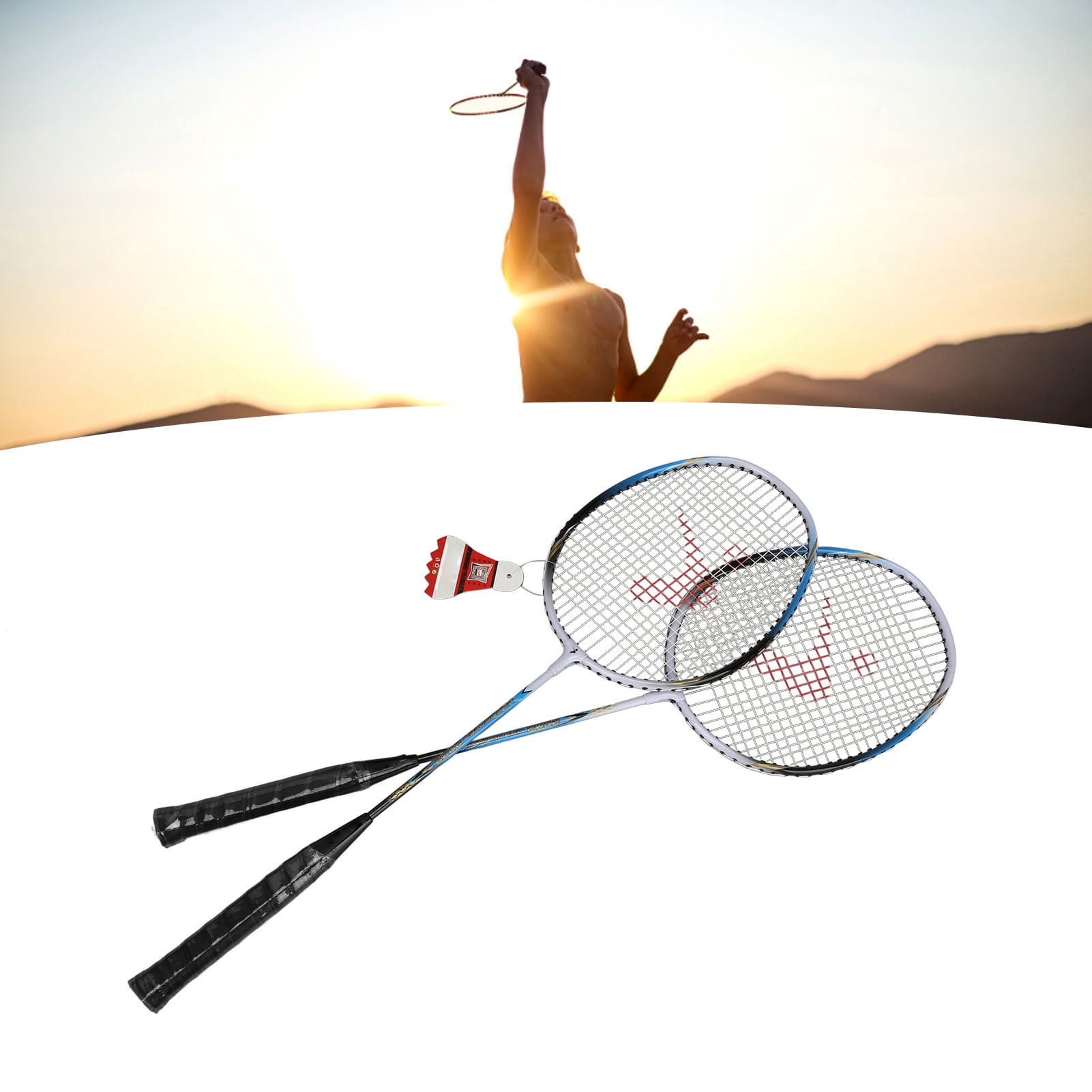 Nieyigj Blue Aluminum Alloy Badminton Racket Set Lightweight Outdoor Racquet Kit 2 Players