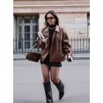 thumbnail image 6 of Womens Textured Faux Leather Jackets Oversized Button Down Clothes Casual Fall Trendy Coat Outerwear Brown M, 6 of 9
