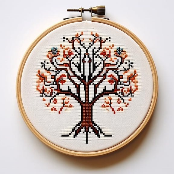 Life Tree Stamped Cross Stitch Kits for Beginners Easy with Hoop 11CT Needlepoint Embroidery Counted Cross Stitch Kits Art Craft Wall Decoration 35x35cm(3)
