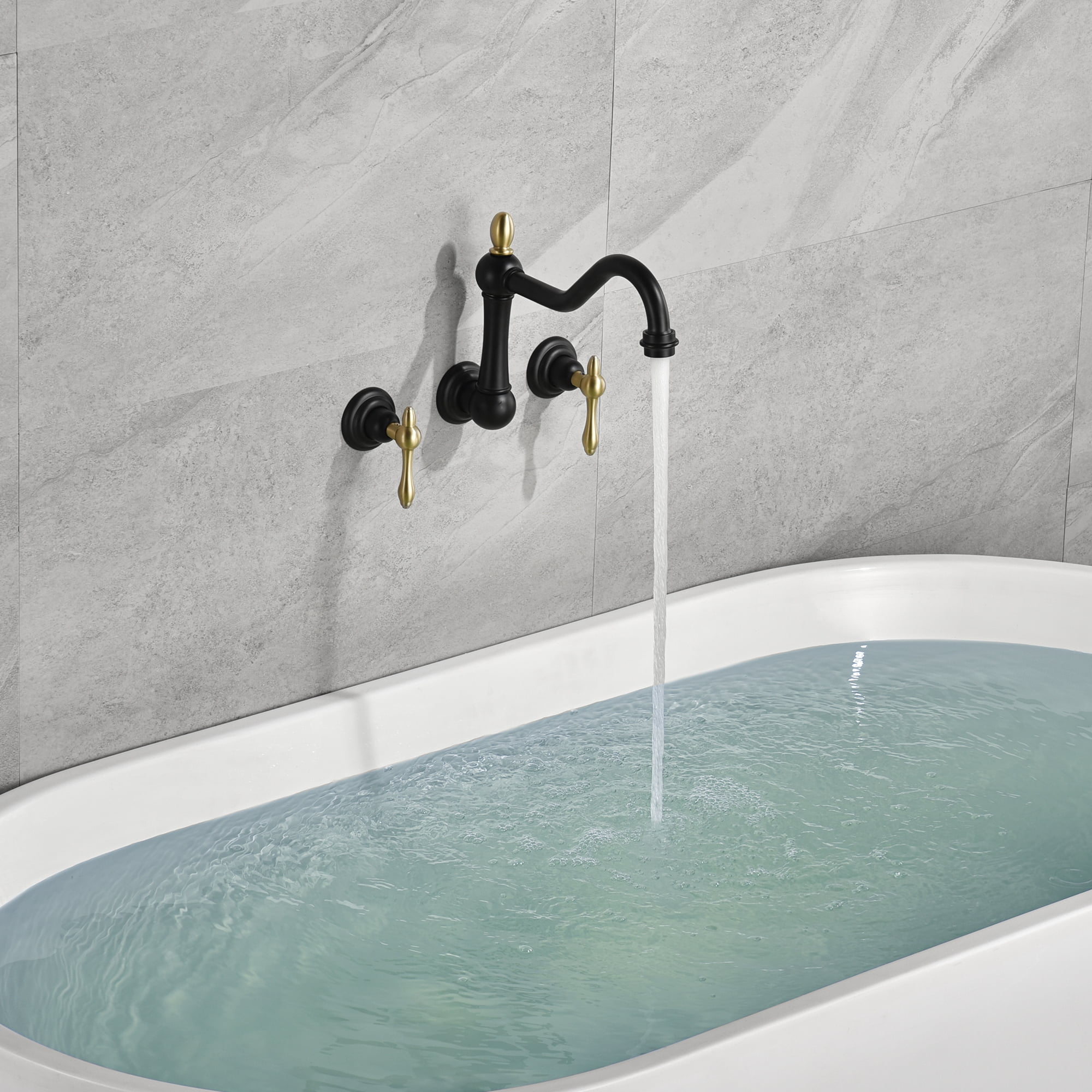 sumerain Wall Mount Bathtub Faucet Matte Black Tub Filler Vintage Leg clawfoot Tub Faucet