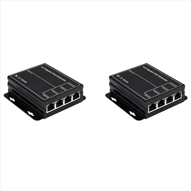 2X Répéteur POE Gigabit 4 Ports 100/1000Mbps 90W 1 Po 4 Sorties Réseau Rail DIN VLAN pour 48V POE