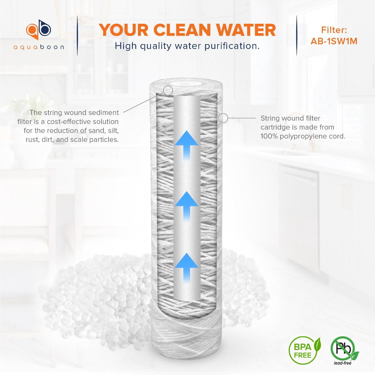 Aquaboon 1 Micron 10" x 2.5" String Wound Sediment Water Filter Cartridge | Universal Replacement for Any 10 inch RO Unit | Compatible with WFPFC4002, CW-F, PFC4002, 25-Pack