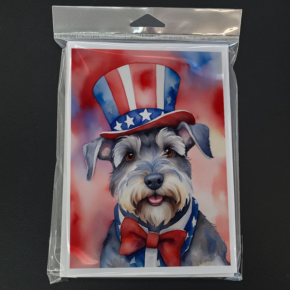 Schnauzer Patriotic American Greeting Cards Pack of 8 7 in x 5 in