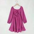 thumbnail image 3 of Vestido de manga larga con cuello redondo para niña, color liso, moderno y cómodo, con cinturón, de poliéster., 3 of 8