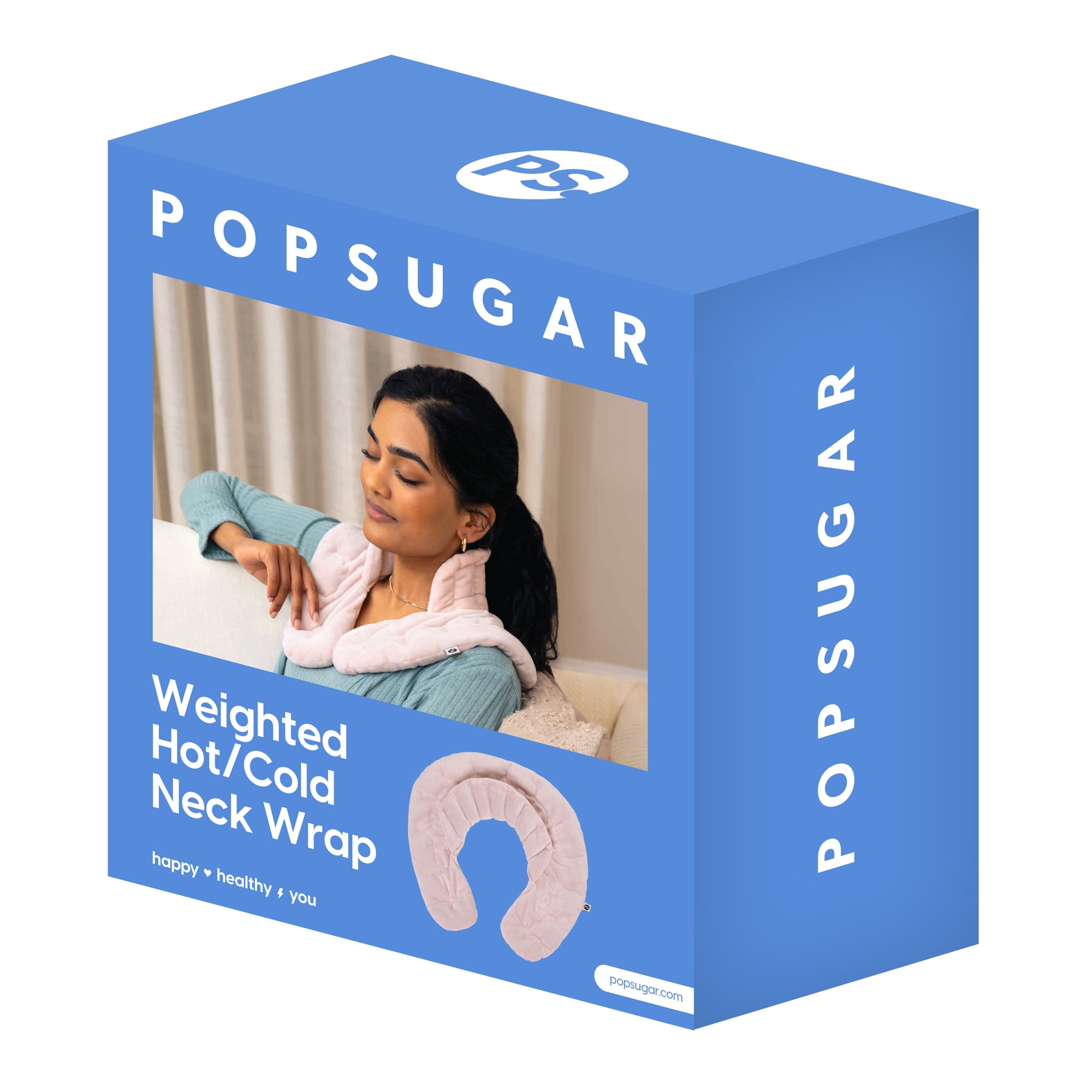 POPSUGAR Weighted Hot/Cold Neck Wrap Pillow, 2-Pound Clay Bead Filling, Aromatherapy, Pink