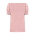 thumbnail image 4 of Htigea Women's Square Neckline Striped T-Shirts Smocked Cuffs Short Sleeve Tops Summer Casual Loose Fit Tees Pink S, 4 of 5