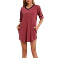 thumbnail image 1 of INSPIRAR CHIC Pijamas de Algodón para Mujeres Camisones Suaves y Cómodos Camisetas de Noche Vestido de Noche con Bolsillos S Burdeos, 1 of 6