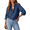 Dark-Blue, variant on Fantaslook Women Button Down Denim Shirts Collared Casual Long Sleeve Blouses Tops with Pockets