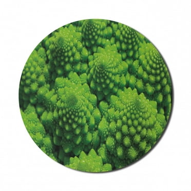 Nature Mouse Pad for Computers, Broccoli Kale Mother Earth Herbs Themed Fractal Background Foliage Modern Design, Round Non-Slip Thick Rubber Modern Mousepad, 8" Round, Lime Green, by Ambesonne