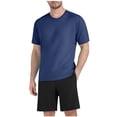 thumbnail image 2 of Avirosel Men's Workout Athletic Set Quick Dry Short Sleeve Round Neck Top and Mesh Drawstring Shorts Navy, 2 of 6