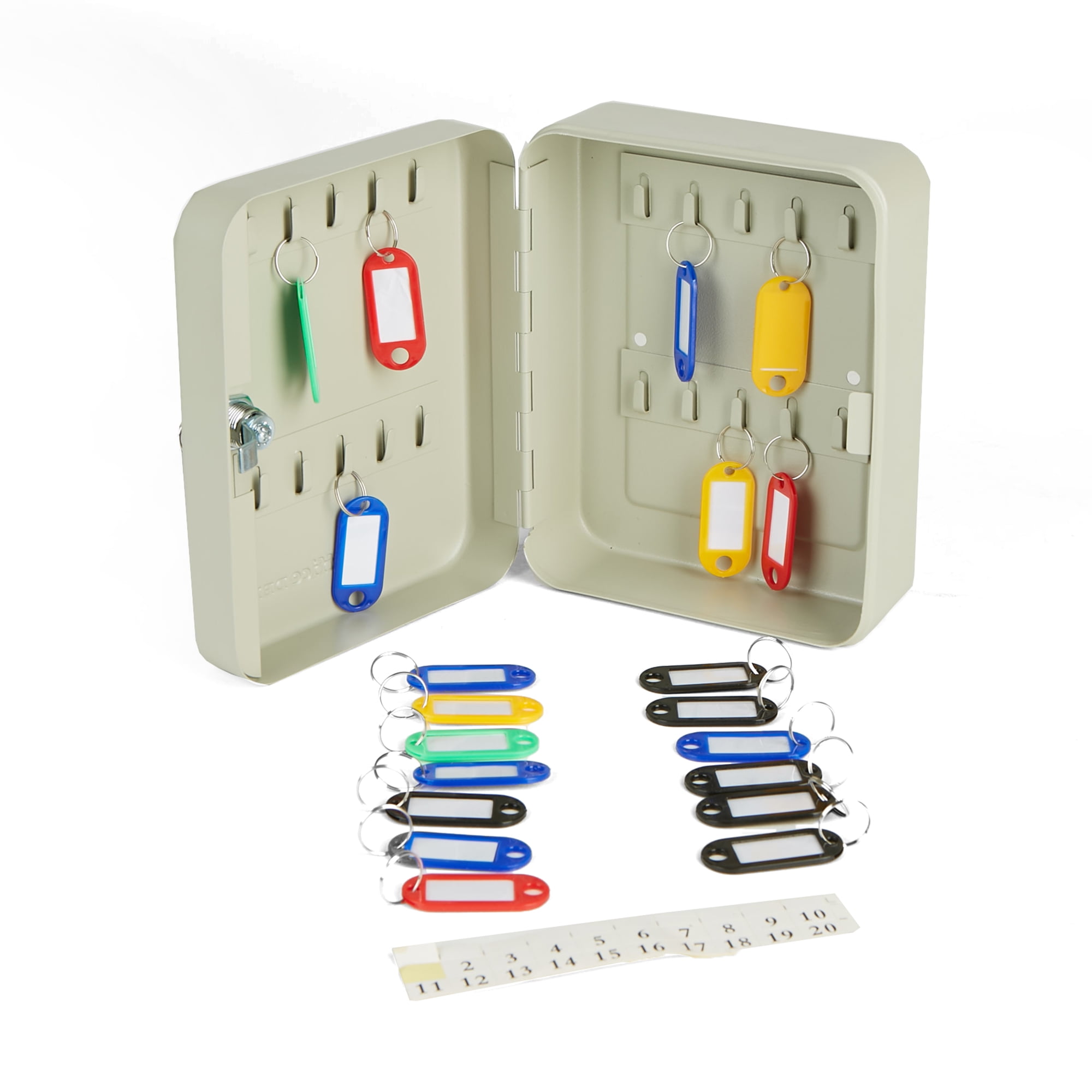 Mind Reader Secure Steel Key Box with Lock and Hooks, Key Lock Box for