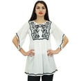 thumbnail image 5 of Phagun Women's Summer Aari Work Handkerchief Sleeve Cotton White Tunic Top-10, 5 of 9
