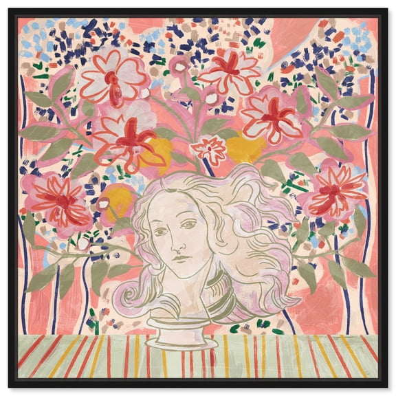 Flowing Floral Bust Canvas Boho Maximalist Wall Art by Art Remedy, Black Frame, 12" x 12"