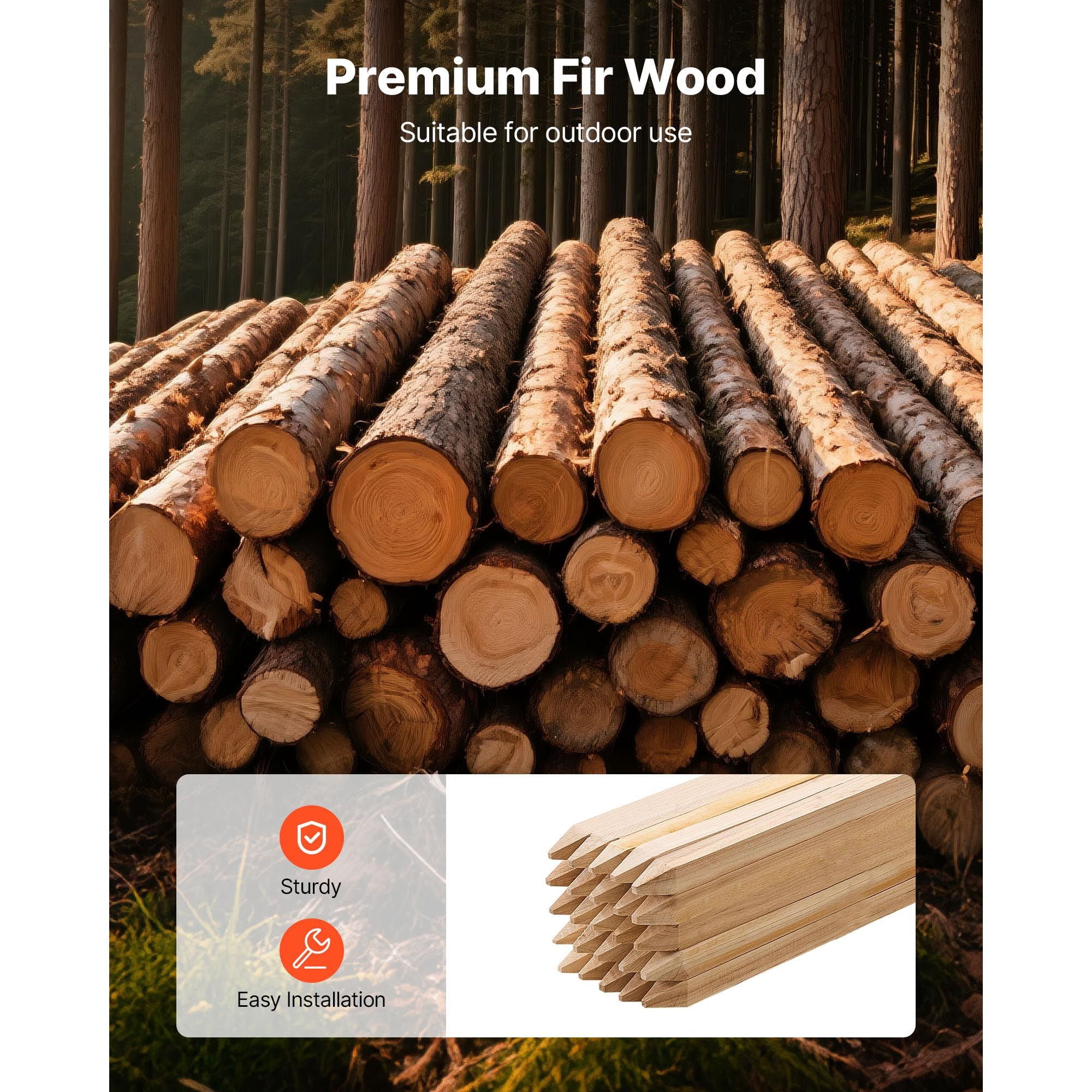Wooden Garden Stakes 20-Pack, Natural Fir Wood, Pointed Bottom, Multiple Sizes, for Plant Support Fence Marking