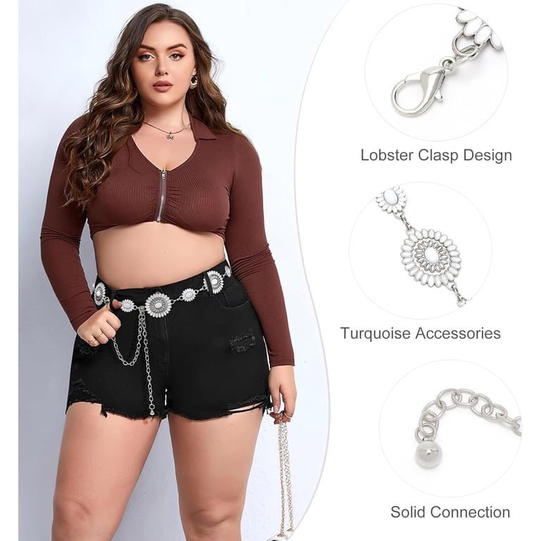 Zhengup Women Concho Chain Belt Metal Link Western Cowgirl 