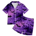 thumbnail image 3 of Shadoumai Teen Silk Halloween Pajamas Set Button Up Cute Graphic Print Button Down Short Sleeve & Short Pants Outfit Loose 2 Piece Nightwear 2 Piece Satin Pajama Sets, 3 of 8
