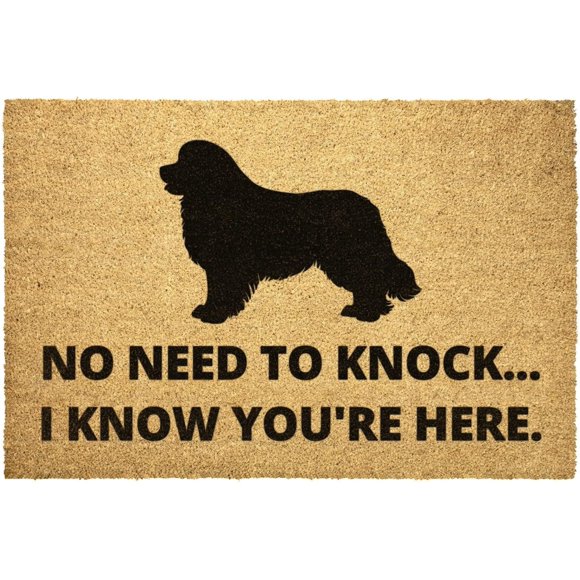 No Need to Knock I Know You are Here Funny Newfoundland Newfie Dog Dog Coir Doormat Door Mat Entry Mat Housewarming Gift Coir, 30x18, Brown