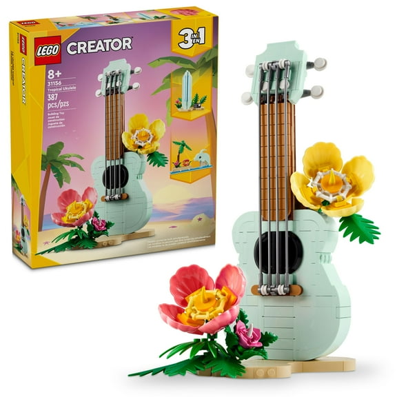 LEGO Creator 3 in 1 Tropical Ukulele Building Toy - Build & Display Set for Kids, Girls & Boys, Ages 8  - Gift for Christmas - Create Ukulele, Sufboard, or Dolphin - 31156