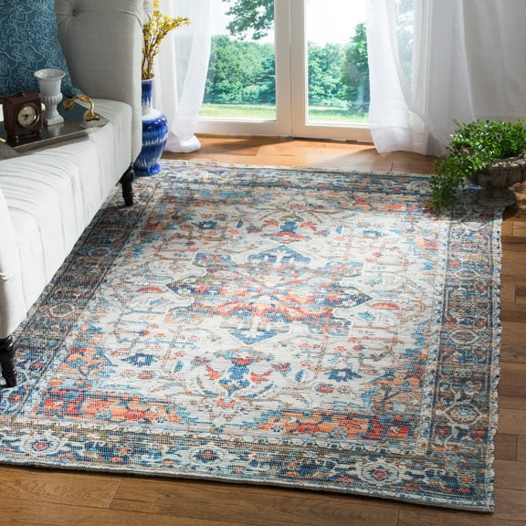 SAFAVIEH Saffron Coty Geometric Cotton Area Rug, Grey/Blue, 4' x 6'