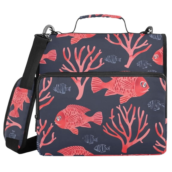 3 Ring Zipper Binder with Shoulder Strap Waterproof Trapper Keeper 2 Inch D-Ring 500 Sheets Capacity Fishes and Coral