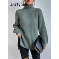 thumbnail image 4 of Suéter holgado de cuello alto de invierno para mujer, jersey elegante con mangas caídas y abertura lateral, jerséis elegantes estilo Harajuku vintage, tops de punto de gran tamaño, 4 of 5