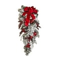 thumbnail image 2 of Christmas Artificial Wreath Flocking Snow Covered Rattan Upside Down Tree Red Bowknot Ribbon Scene Layout Shiny Balls Xmas Door Decor Hanging Garland Pendant for Party, 2 of 5