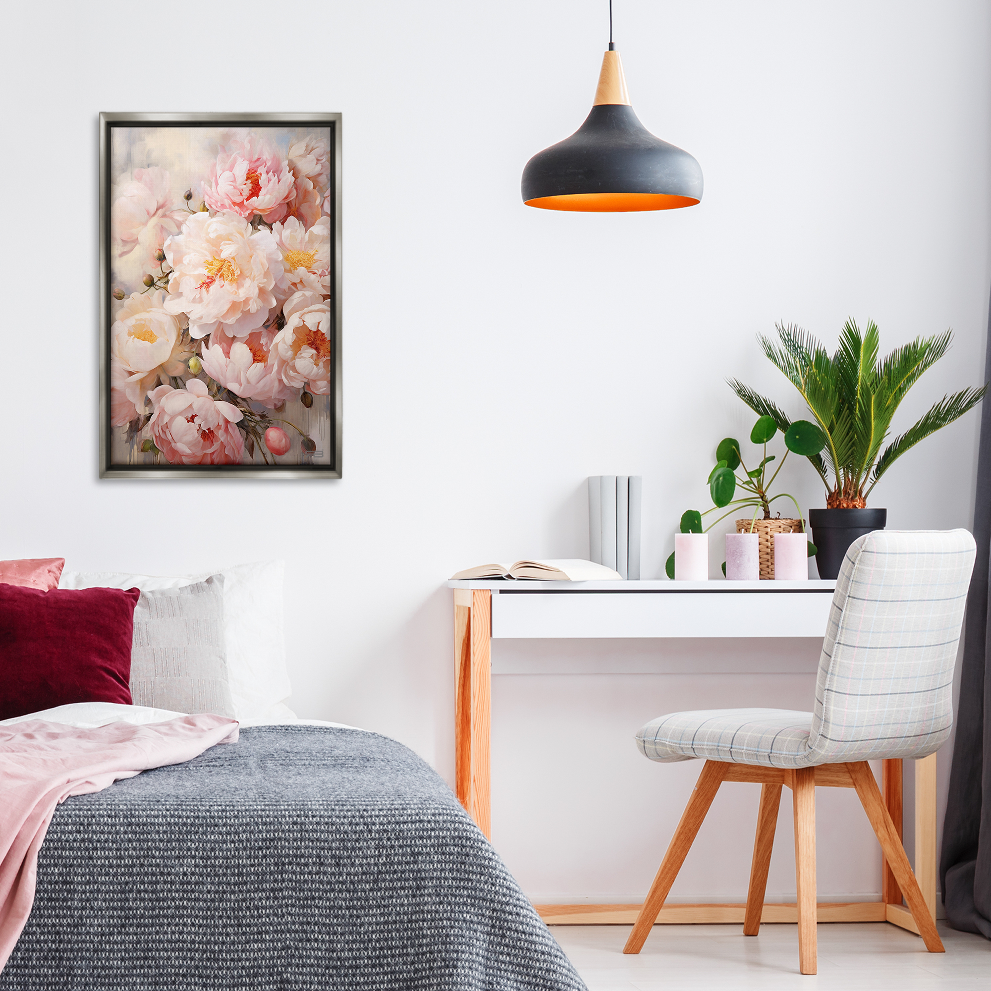 Stupell Industries Pink Peonies Collage Botanical & Floral Painting Gray Floater Framed Art Print Wall Art, 21 x 31