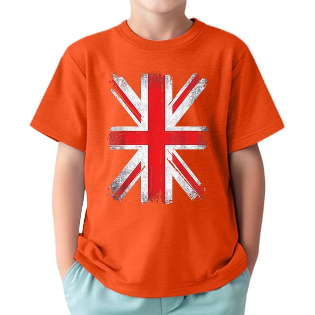 TAIAOJING T-Shirts Polyvalents Garçon Fille Impression Manches Courtes Col Rond T-Shirts Haut Drapeau Vintage pour Nourrisson à Adolescent Coupe Décontractée Léger Tenue Quotidienne