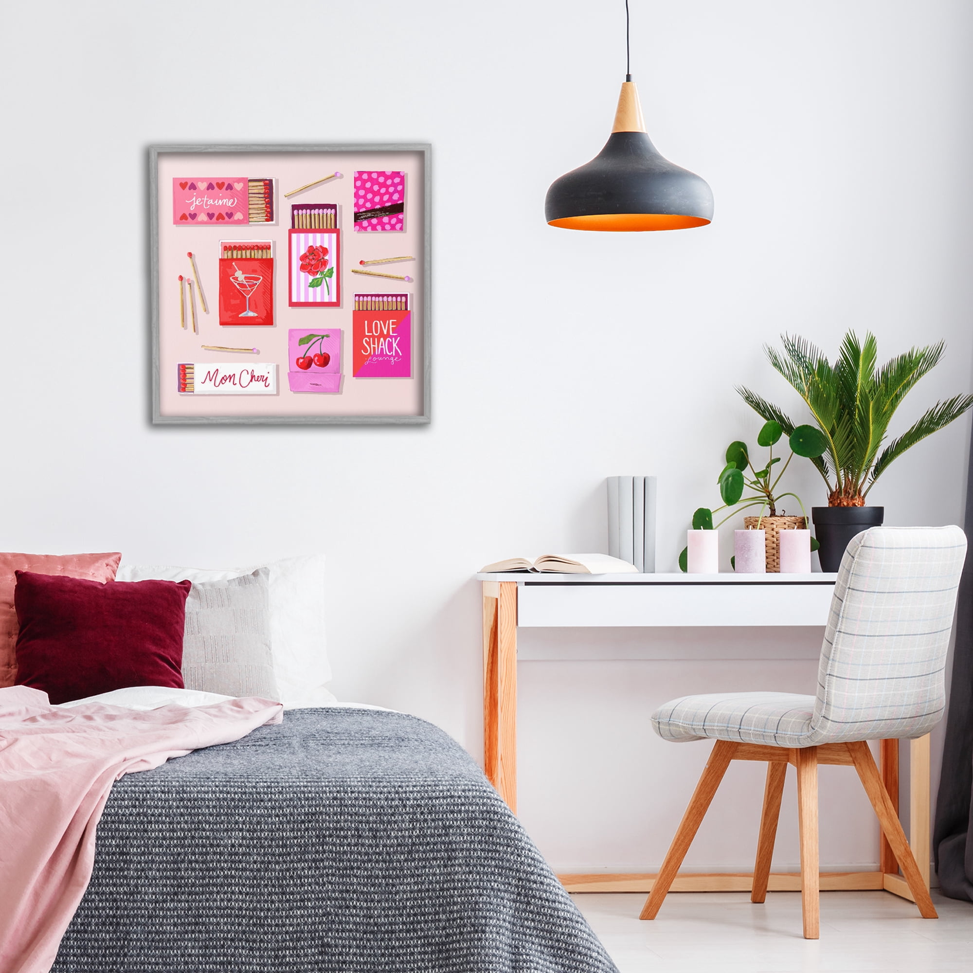 Stupell Industries Je T'aime Romantic Matchbox Set Gray Framed Giclee Art, design by Rachael Reese