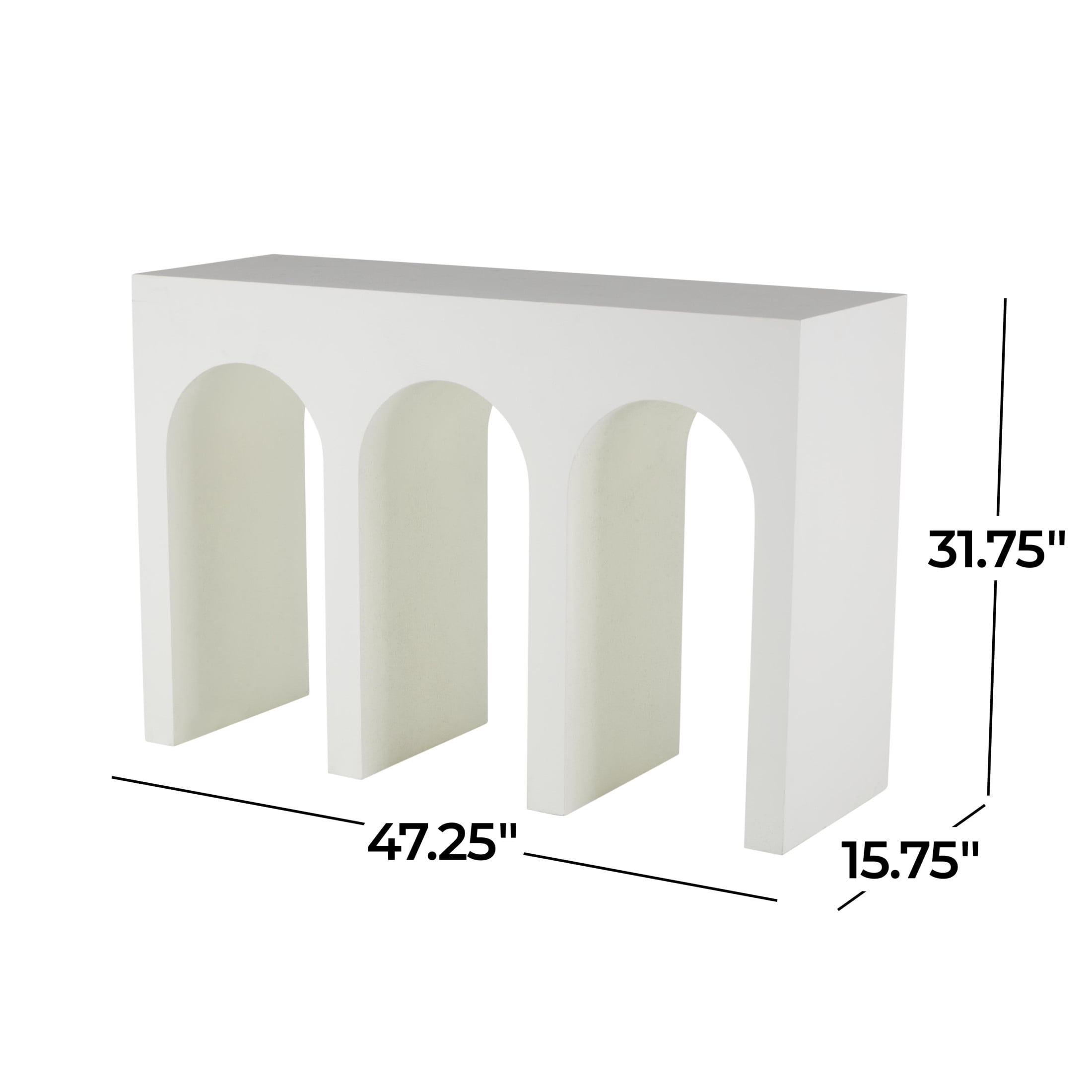 DecMode 47" x 32" White Wooden Art Deco Arched Cutout Console Table, 1-Piece