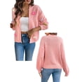 thumbnail image 3 of Cárdigan Corto de Mujer, Suéter de Larga, Estilo Bohemio, Bordado Floral de Ganchillo, Corte Oversize, Prenda Exterior de Punto Abierta Rosa XL, 3 of 9