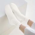 thumbnail image 3 of Fancifize Women Ribbed Mid Socks Casual Soft Stretch Solid Color Lettuce Edge Cute Socks for Fall Winter,White, 3 of 6