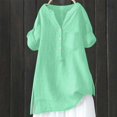 thumbnail image 2 of VISALY Cotton Linen Shirts Button Down Shirts Short Sleeve V Neck Dressy Casual Tops Comfortable Tops Plain Tshirts Business Tops Elegant Casual Blouses Beach Blouses Business Tops Mint Green S, 2 of 4