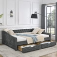 thumbnail image 2 of Queen Size Upholstered Tufted Sofa Bed with Drawers,Button on Back and Copper Nail on Waved Shape Arms,Trundle Bed,Modern Daybed for Kids, Teens and Adults, No Box Spring Needed,84.5"x63.5"x26.5",Grey, 2 of 9
