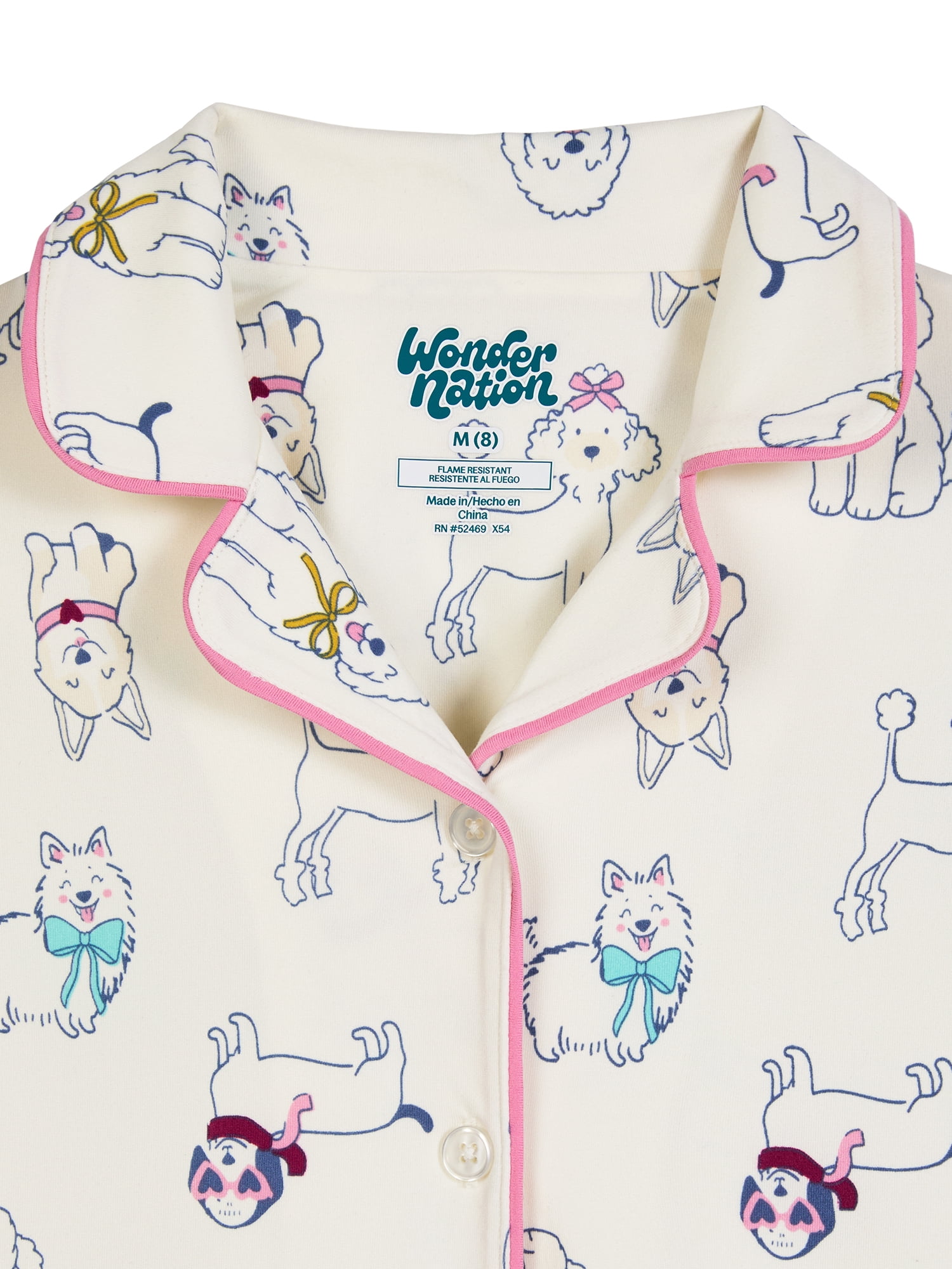 Wonder Nation Girls Short Sleeve Button Front Pajama Top and Pants Set with Eyemask, 3-Piece, Sizes 4-18