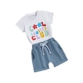 thumbnail image 2 of Musuos Baby Girl Casual Summer Outfit 3 6 12 18 24Months LetterFlower Print Short Sleeve Round Neck T-Shirt with Shorts 2Pcs Outfit, 2 of 10